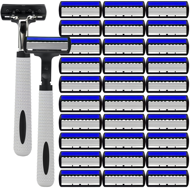 Safety Razor Handle - 6-Layer Razor Head Manual Shaver ,