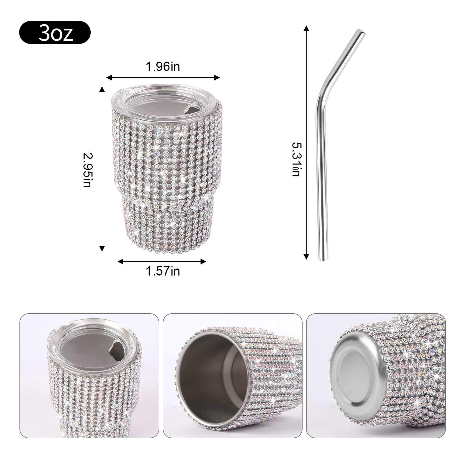 Bling Diamond 3 oz Mini liquor – обзор и цена Stainless Steel Straw
